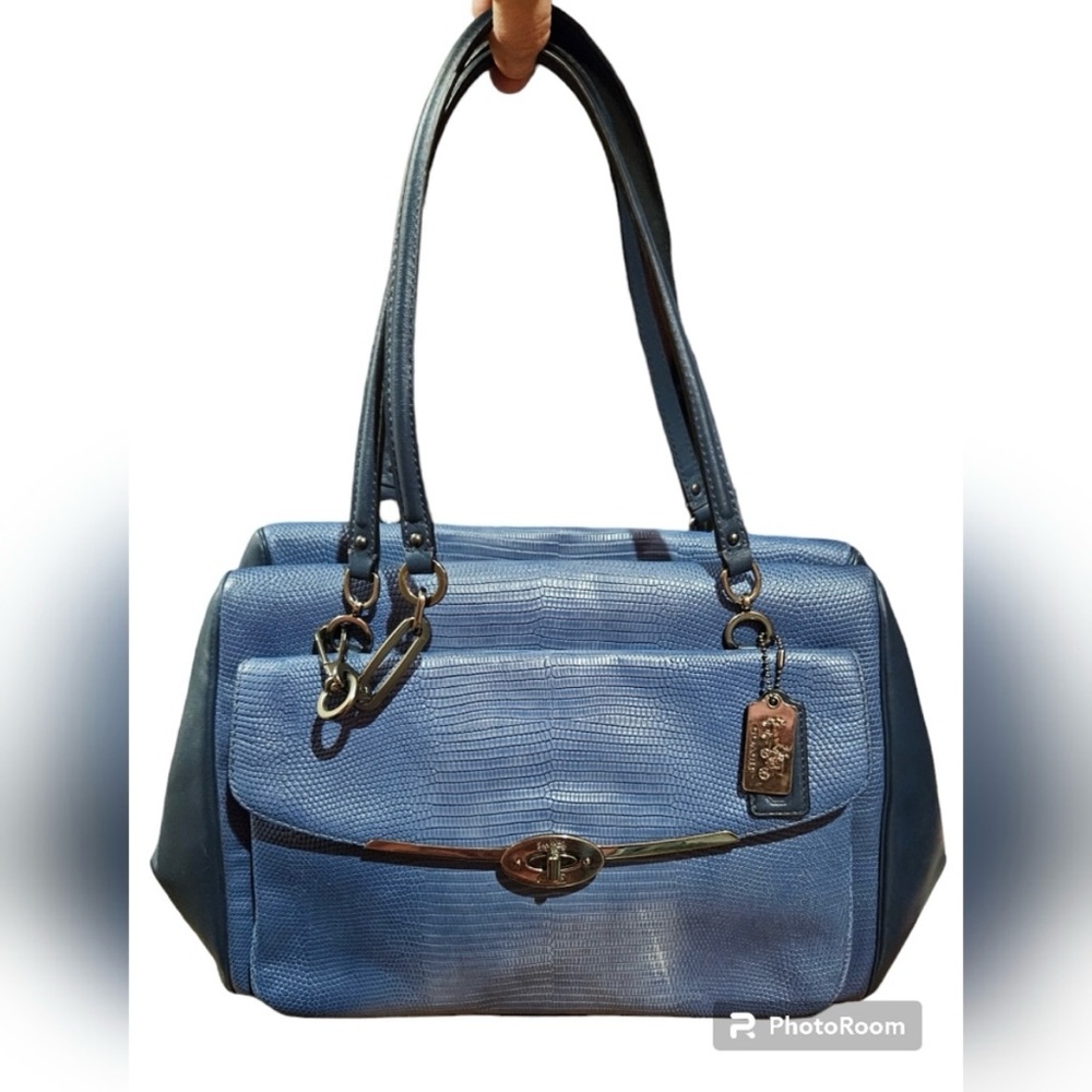 Coach Reptile Embossed Blue Leather Handbag